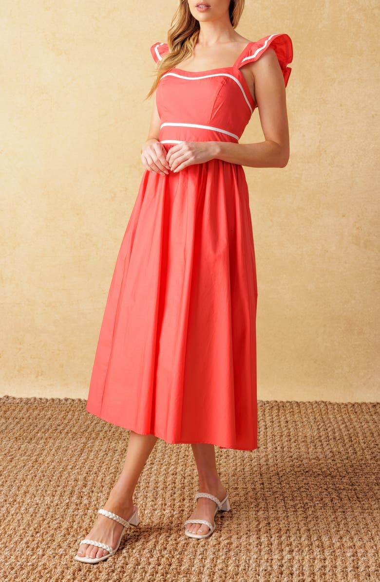 FLYING TOMATO Piped Cotton Sundress, Alternate, color, Coral
