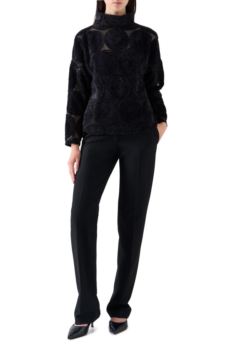 Chenille Dot Mesh Top, Alternate, color, BLACK