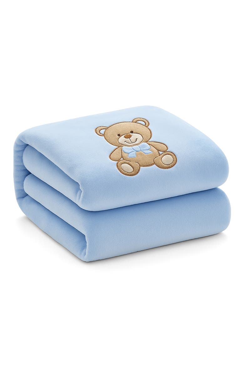 Bear Embroidered Knit Blanket, Main, color, BLUE