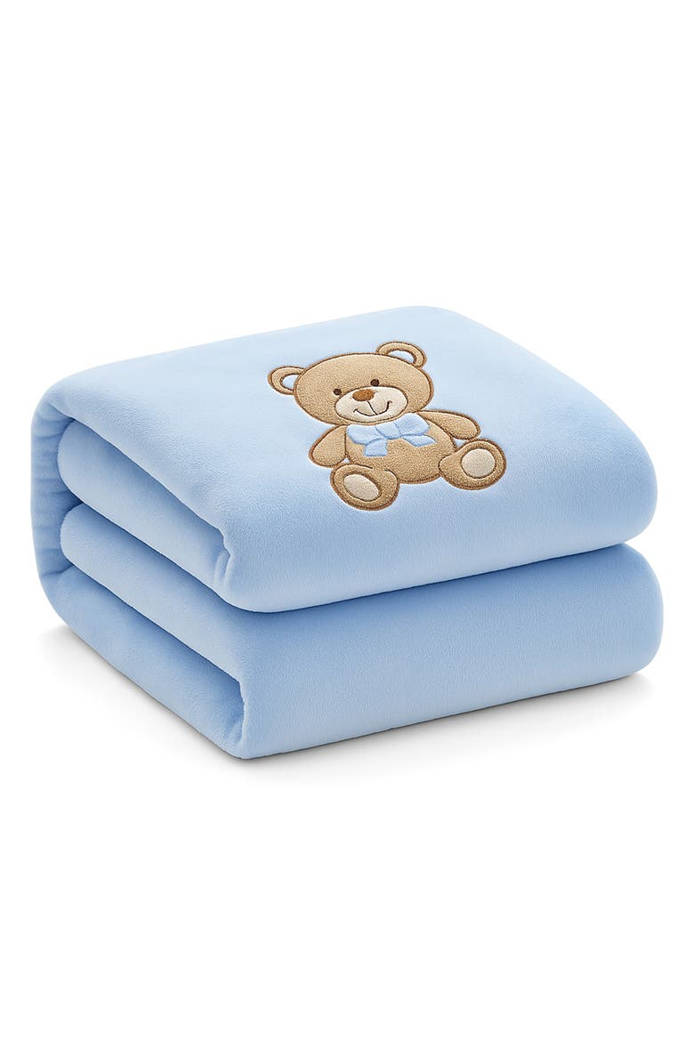 Luxury Home Bear Embroidered Knit Blanket, Main, color, Blue