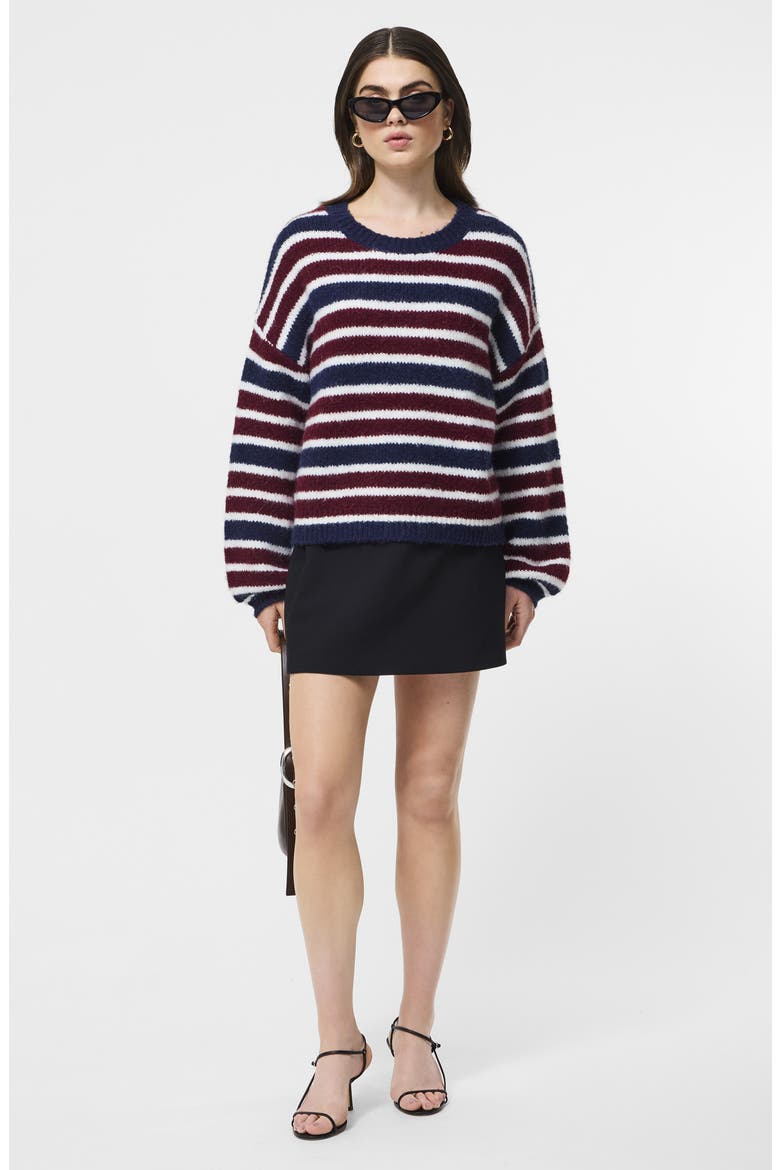Stripe Crewneck Sweater, Alternate, color, CABERNET-ROYAL BLUE
