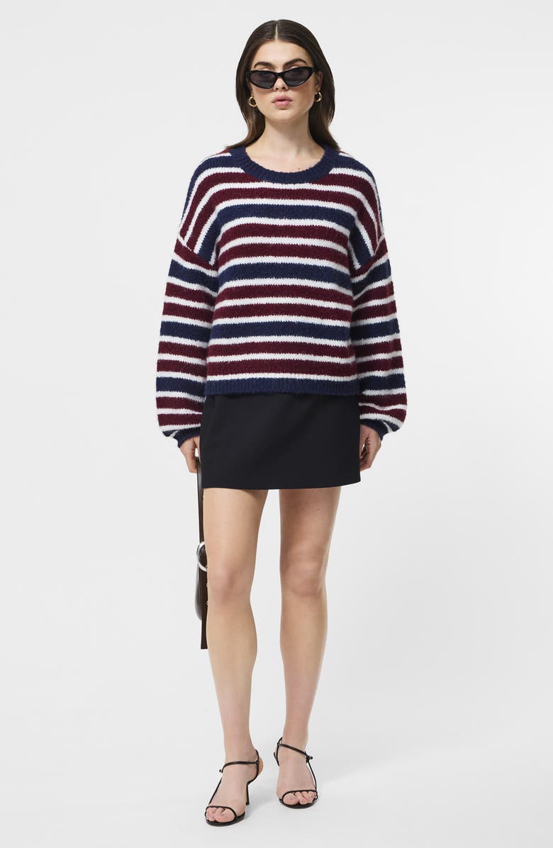 French Connection Stripe Crewneck Sweater, Alternate, color, Cabernet-Royal Blue