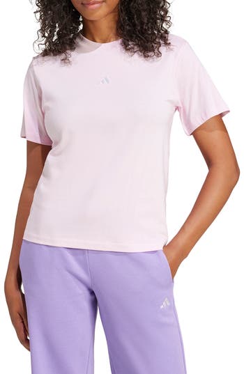 Adidas Originals Women's Short-sleeve Cotton Crewneck Logo T-shirt In Clear Pink/white