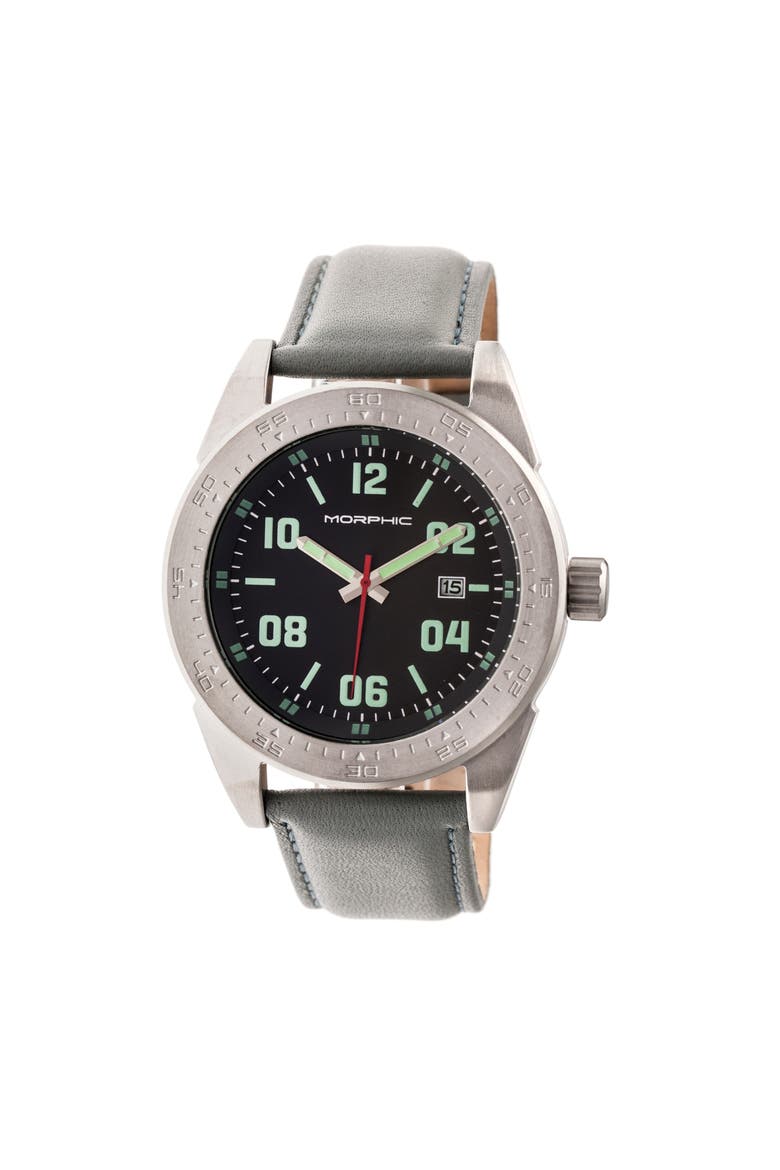 M63 Series Leather-Band Watch w/Date, Main, color, Black/Grey
