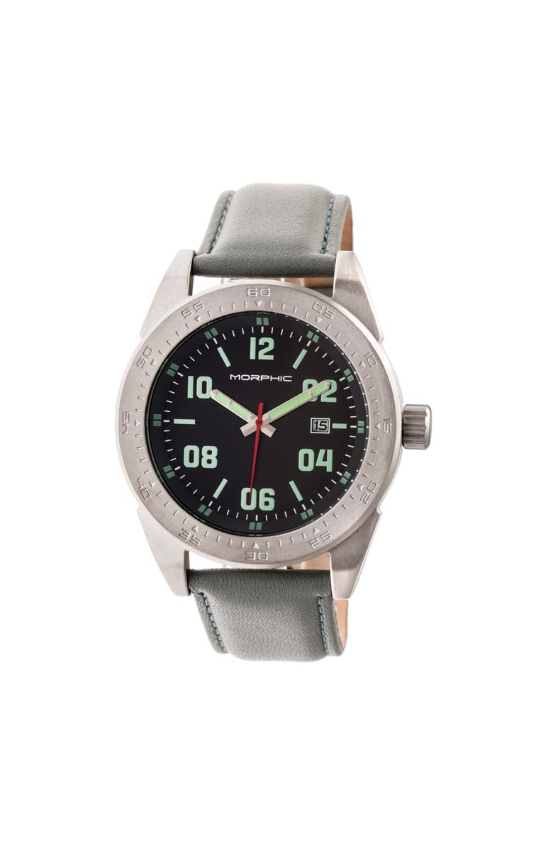 Morphic M63 Series Leather-Band Watch w/Date, Main, color, Black/Grey