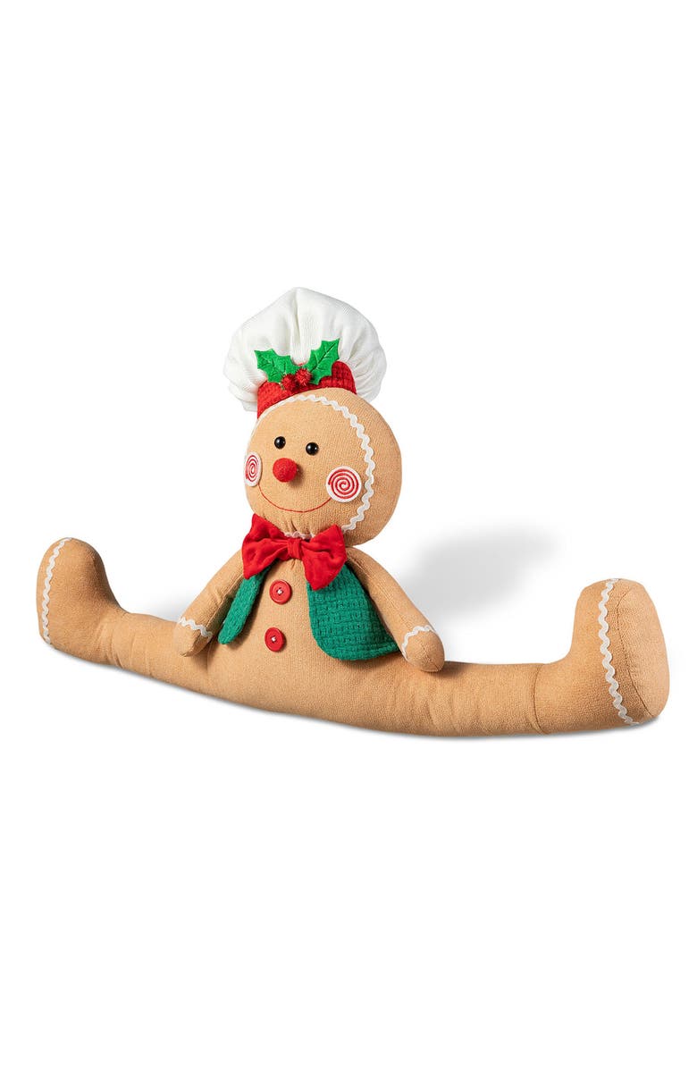 Glitzhome 27"L Christmas Fabric Christmas Gingerbreadman Doorstop, Main, color, 