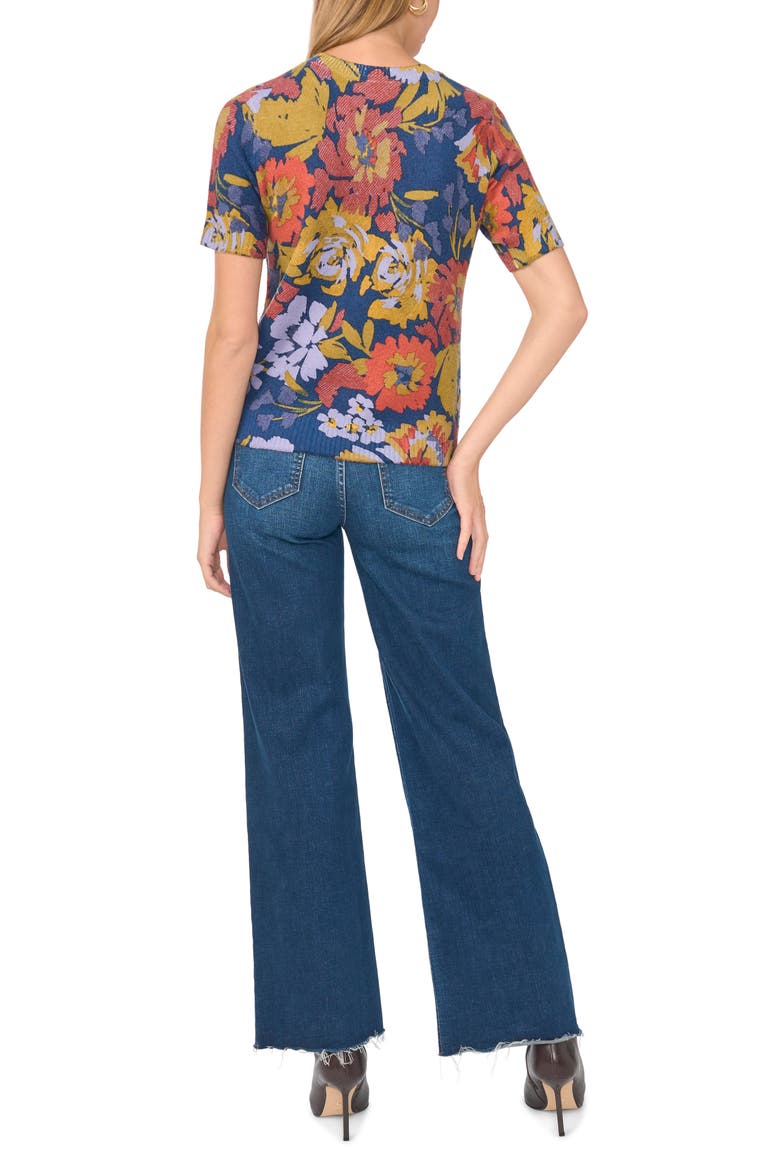 Floral Short Sleeve Sweater, Alternate, color, CLASSIC NAVY