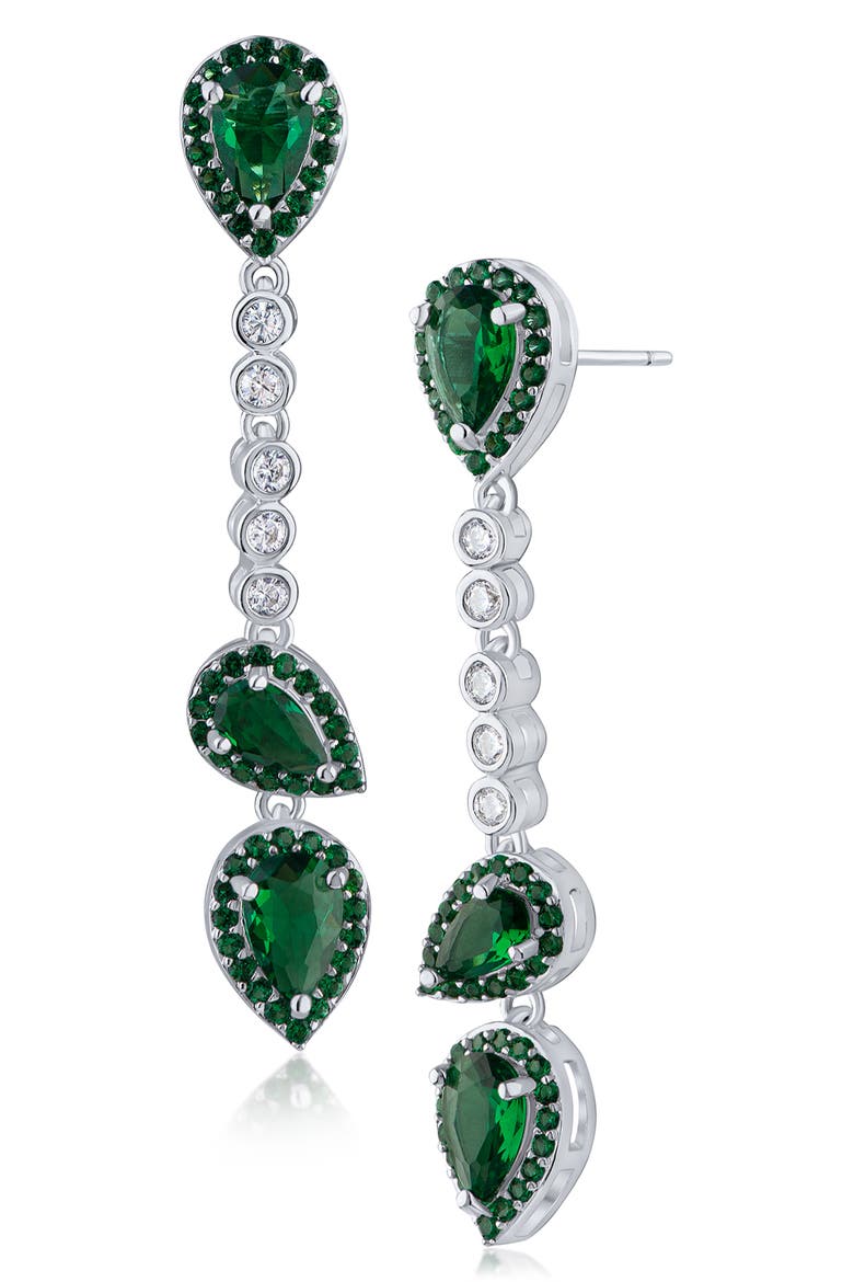Halo Cubic Zirconia Linear Drop Earrings, Main, color, GREEN/ SILVER