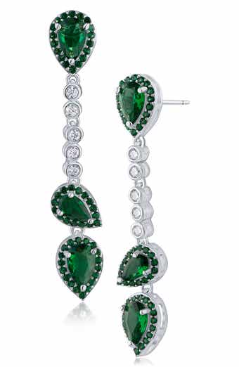 Halo Cubic Zirconia Linear Drop Earrings
