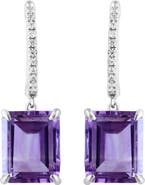 EFFY 925 Sterling Silver Emerald Cut Amethyst & White Sapphire Drop Earrings