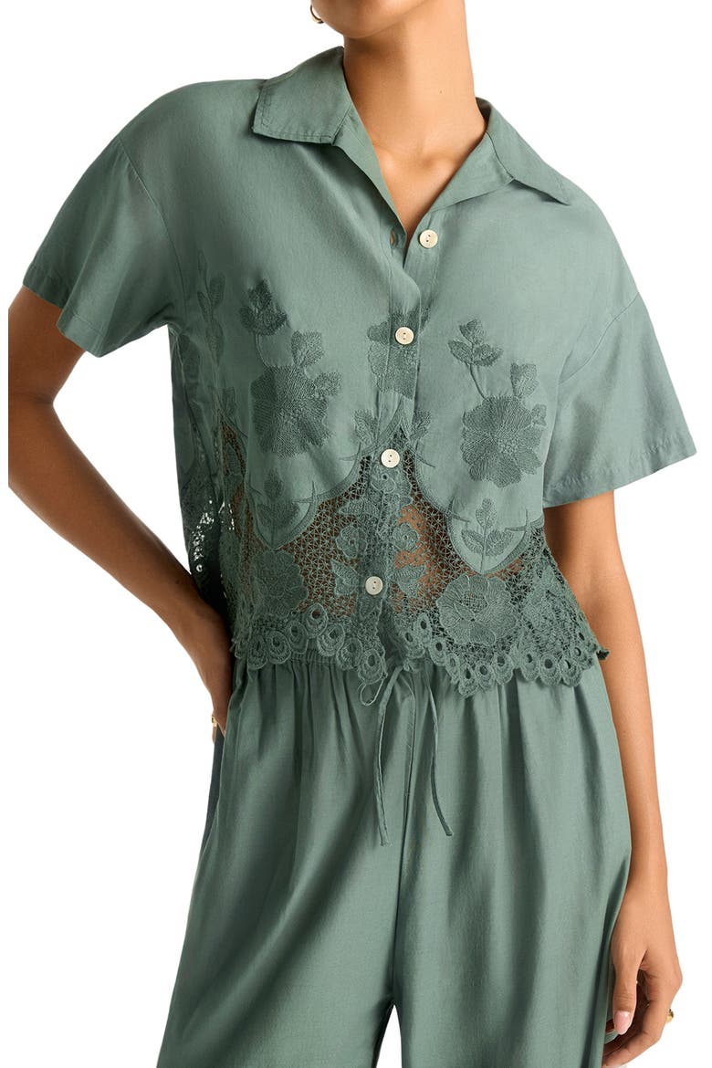 Floral Broderie Crop Cover-Up Shirt, Main, color, SEA GREEN