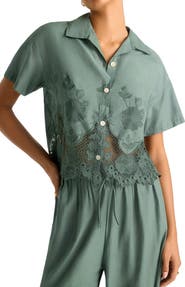 Vitamin A® Floral Broderie Crop Cover-Up Shirt