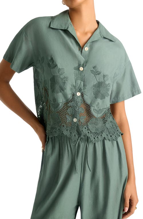 Vitamin A ® Floral Broderie Crop Cover-up Shirt