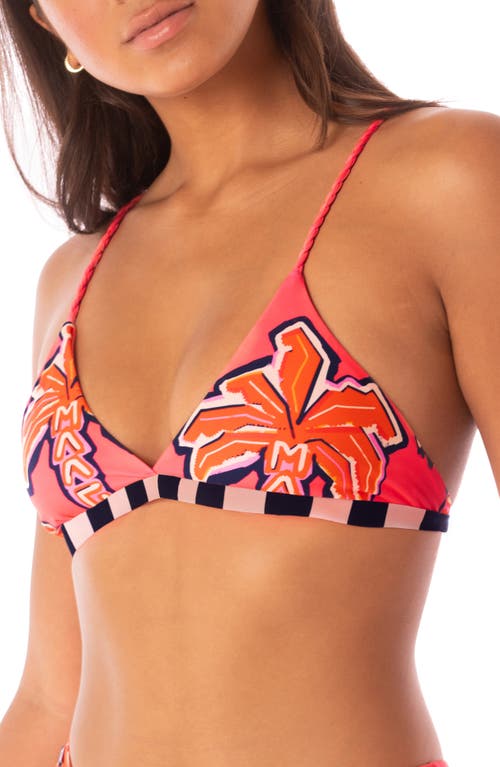 Maaji Racing Palms Reversible Triangle Bikini Top In Bright Pink