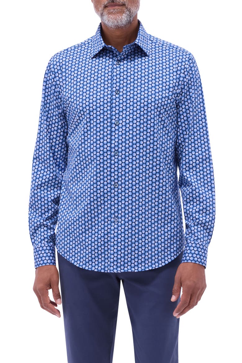 Jimmy OoohCotton® Geo Print Button-Up Shirt, Main, color, COBALT