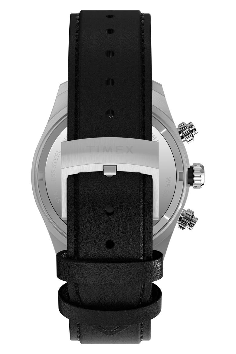 Waterbury Heritage Chronograph Leather Strap Watch, 39mm, Alternate, color, BLACK