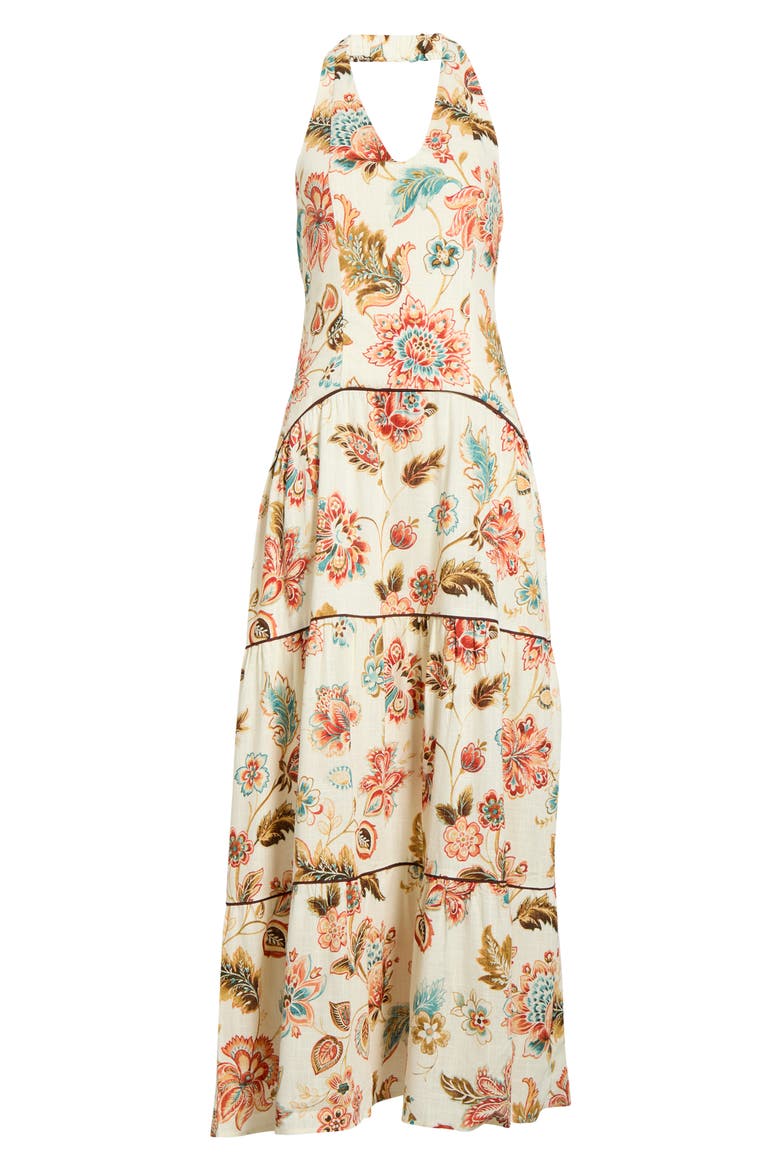 Floral Halter Neck Tiered Drop Waist Maxi Dress, Main, color, LUSH GREEN