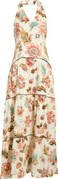 CeCe Floral Halter Neck Tiered Drop Waist Maxi Dress