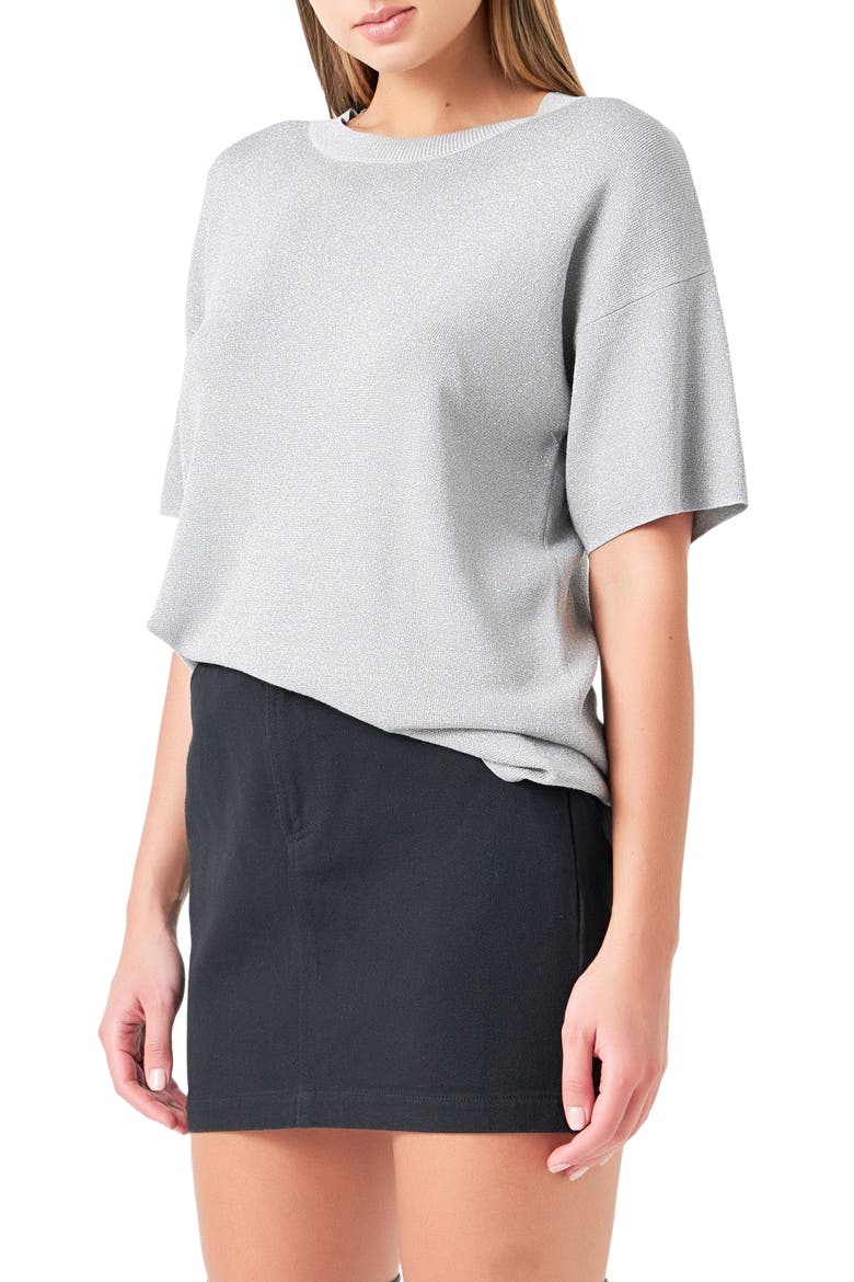 Metallic Knit Top, Alternate, color, GREY