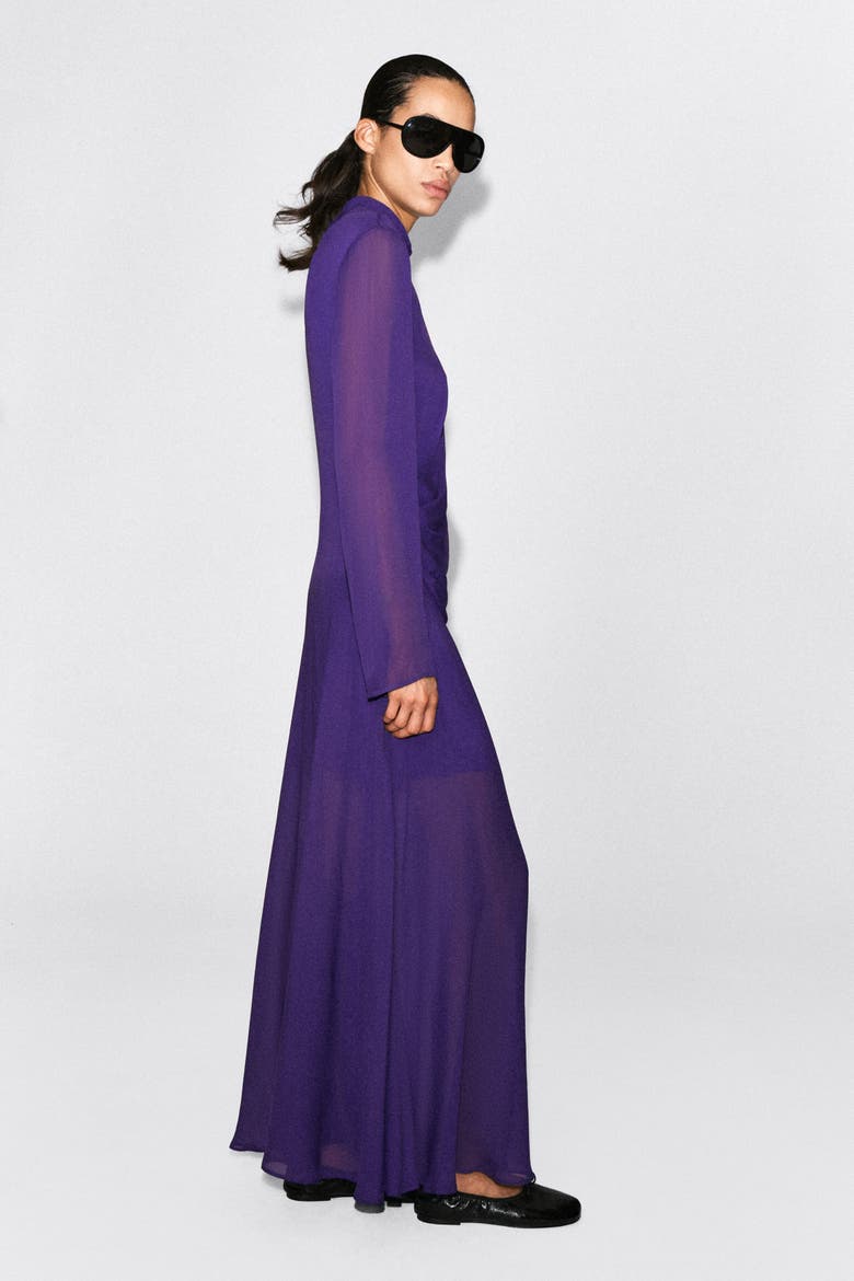 Draped Turtleneck Midi Dress, Alternate, color, PURPLE