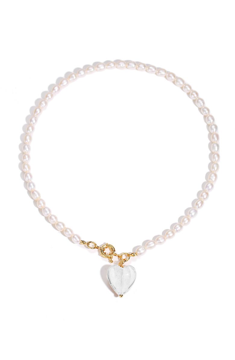 Classicharms Esmée Glaze Heart Pendant Baroque Pearl Necklace, Main, color, 