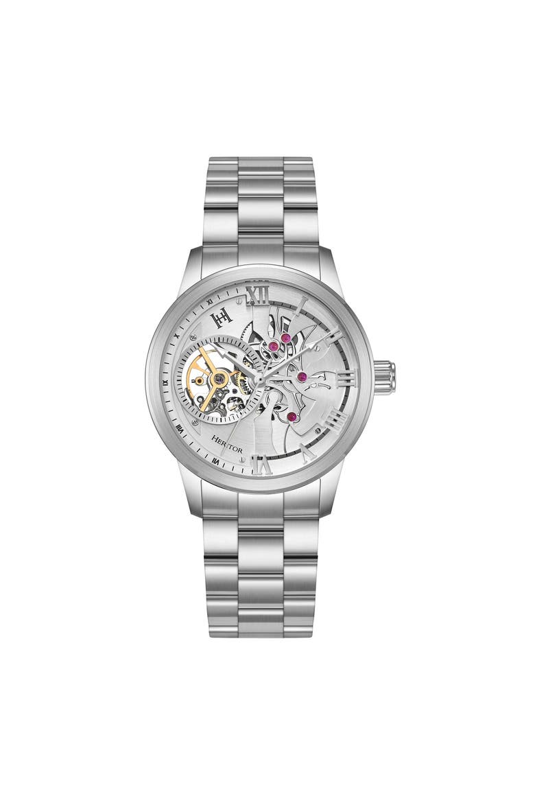 August Semi-Skeleton Automatic Watch, Main, color, Silver-Black