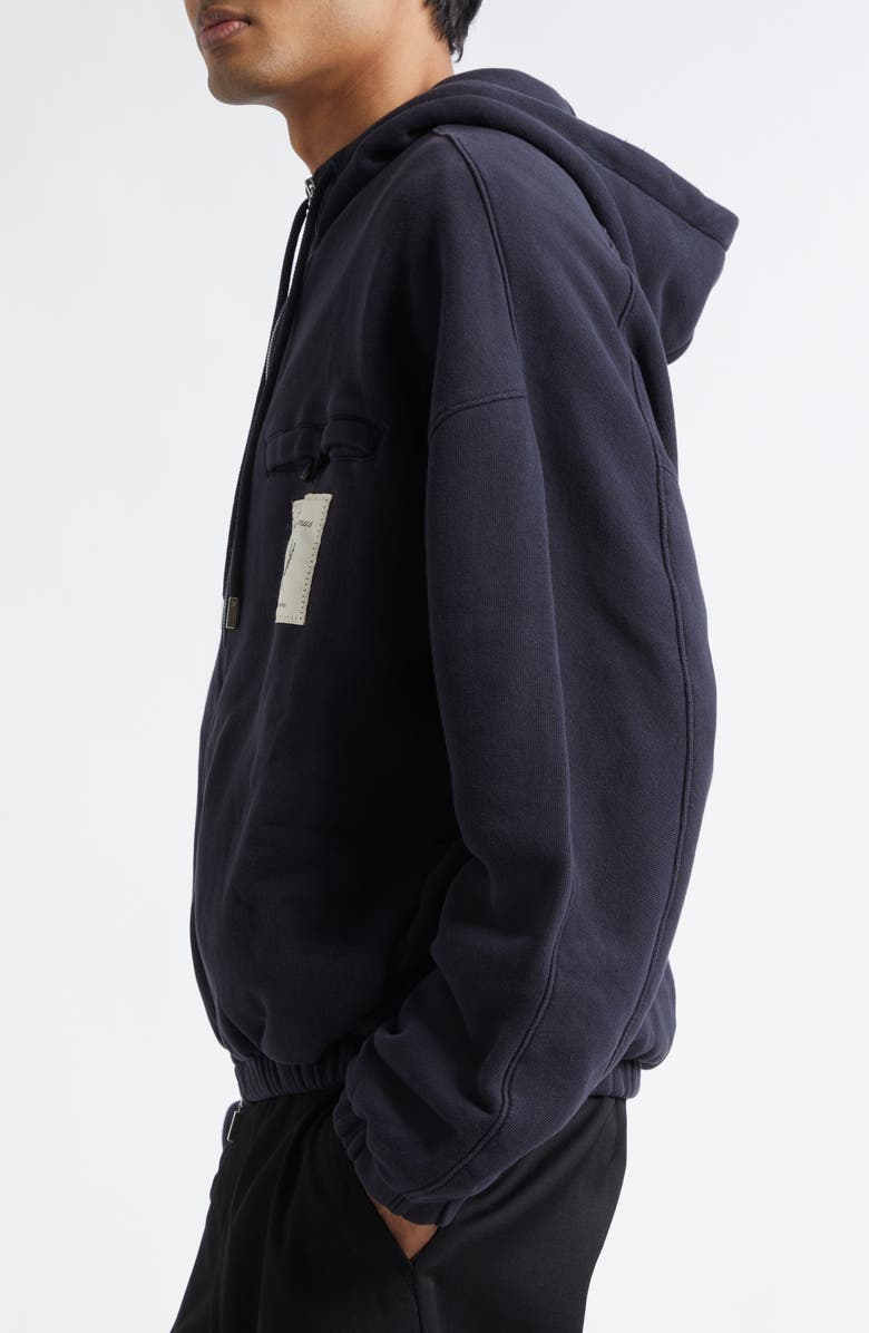 Jacquemus Le Hoodie Torneo Logo Patch Cotton Zip Hoodie, Alternate, color, Rosemary Label Dark Navy