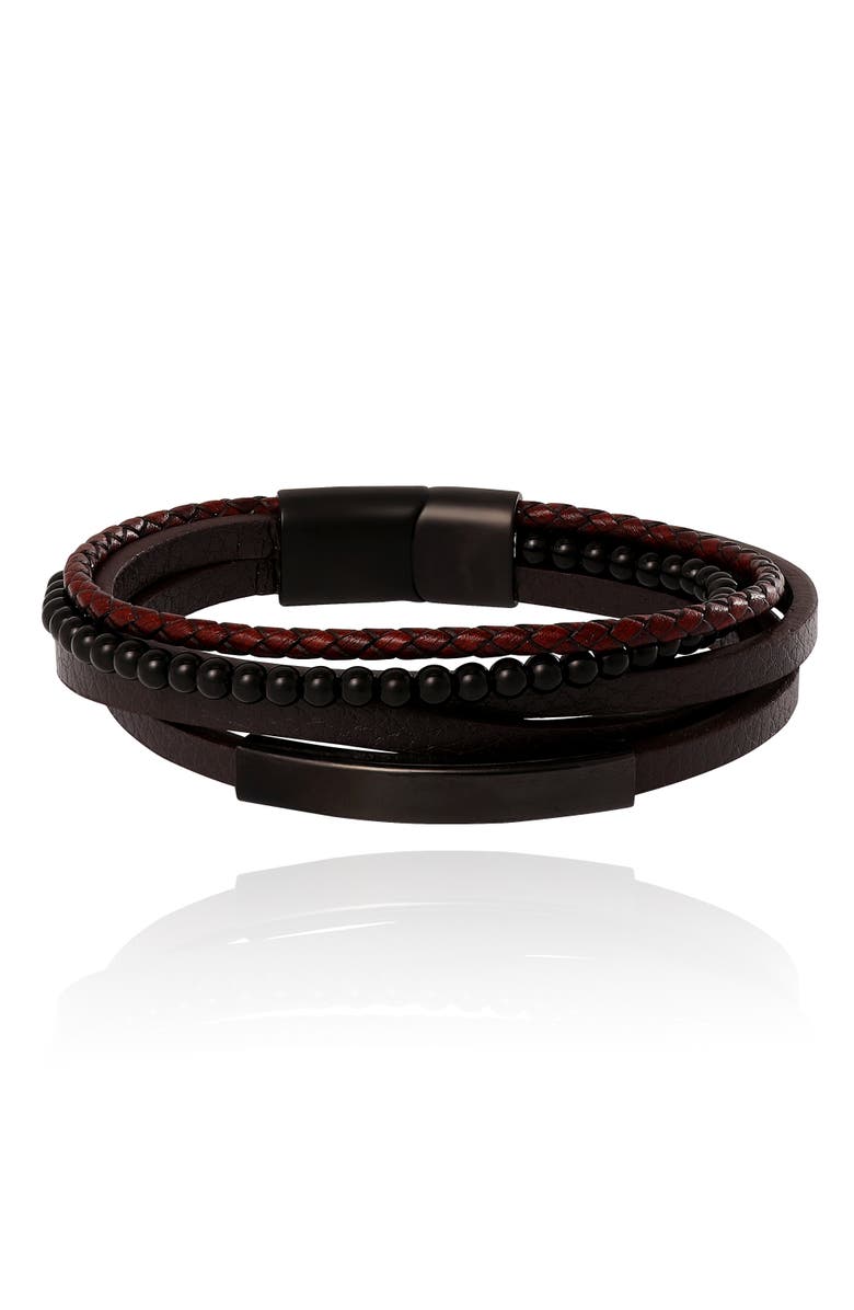Lucky Brand Multilayer Braided Leather and Bead Bracelet, Brown & Black, Main, color, Brown, Black