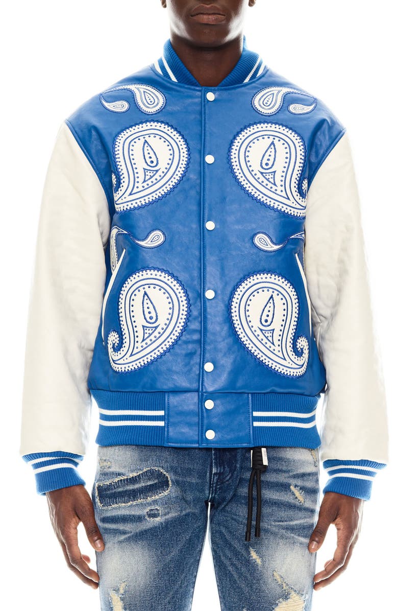 Cult of Individuality Paisley Appliqué Varsity Jacket, Main, color, 
