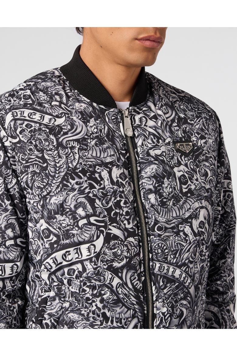 Nylon Bomber All-Over Tattoo Men, Alternate, color, black