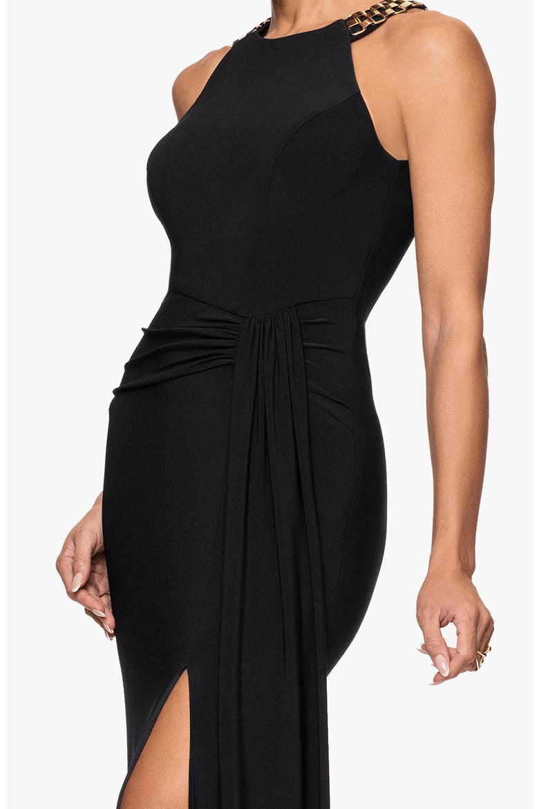 Chain Neck Detail Sheath Gown, Alternate, color, BLACK/ GOLD