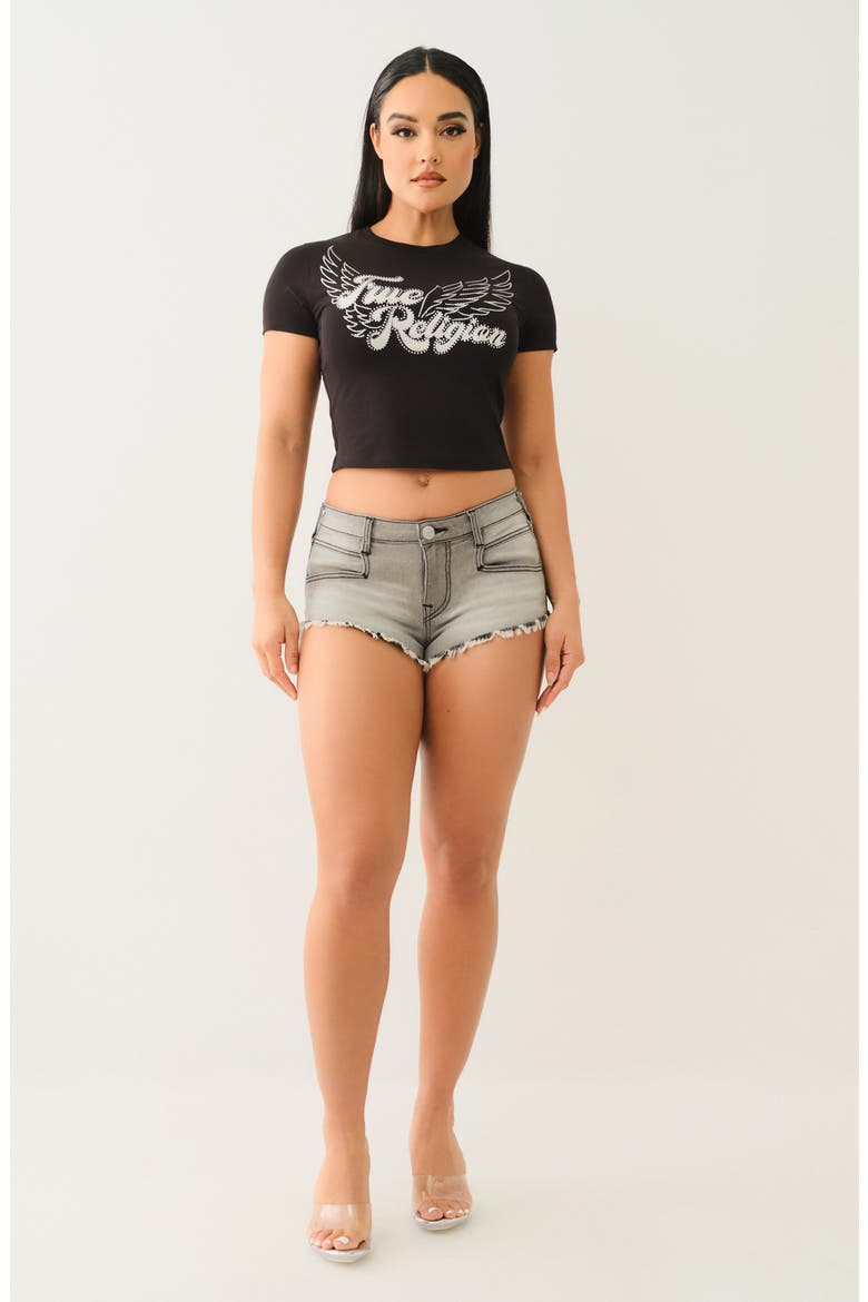 Cheeky Fray Hem Cutoff Denim Shorts, Alternate, color, GREY CRISP WASH