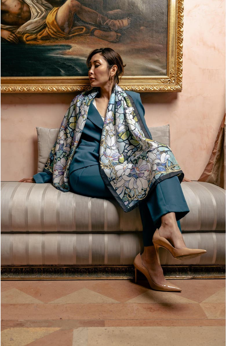 Elizabetta Tiffany - Long Silk Scarf for Women, Alternate, color, Aqua Blue