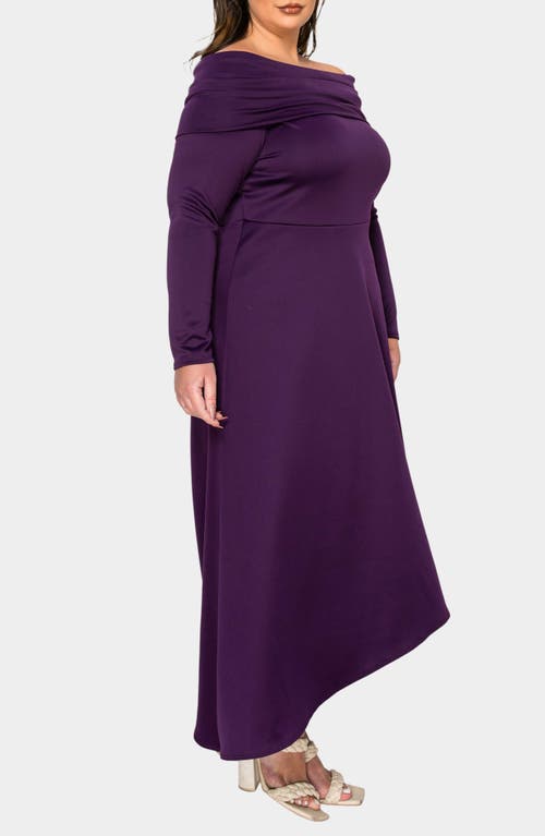 L I V D Lyra Off The Shoulder Long Sleeve Maxi Dress In Eggplant
