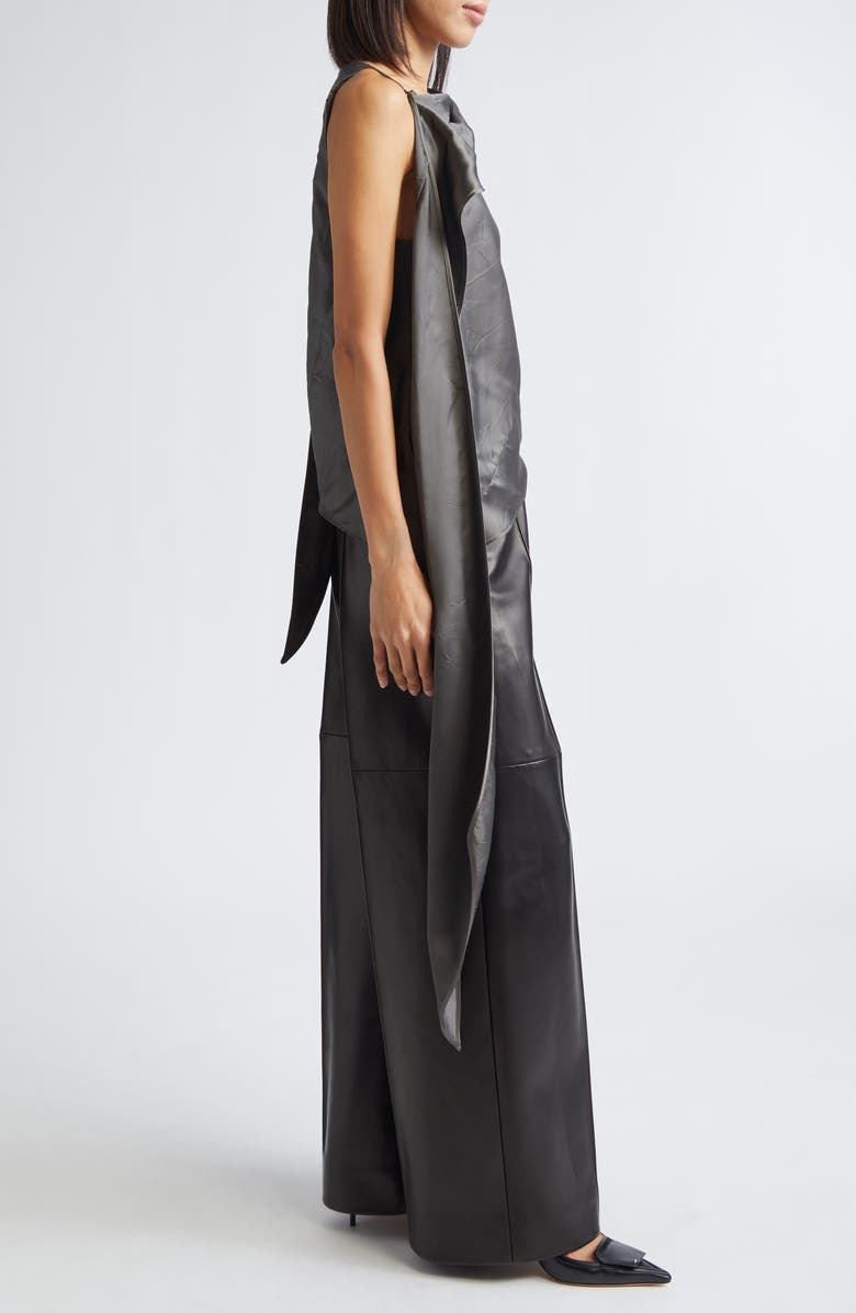 GRACE LING Bias Cut Crinkled Satin Scarf Top, Alternate, color, Grey