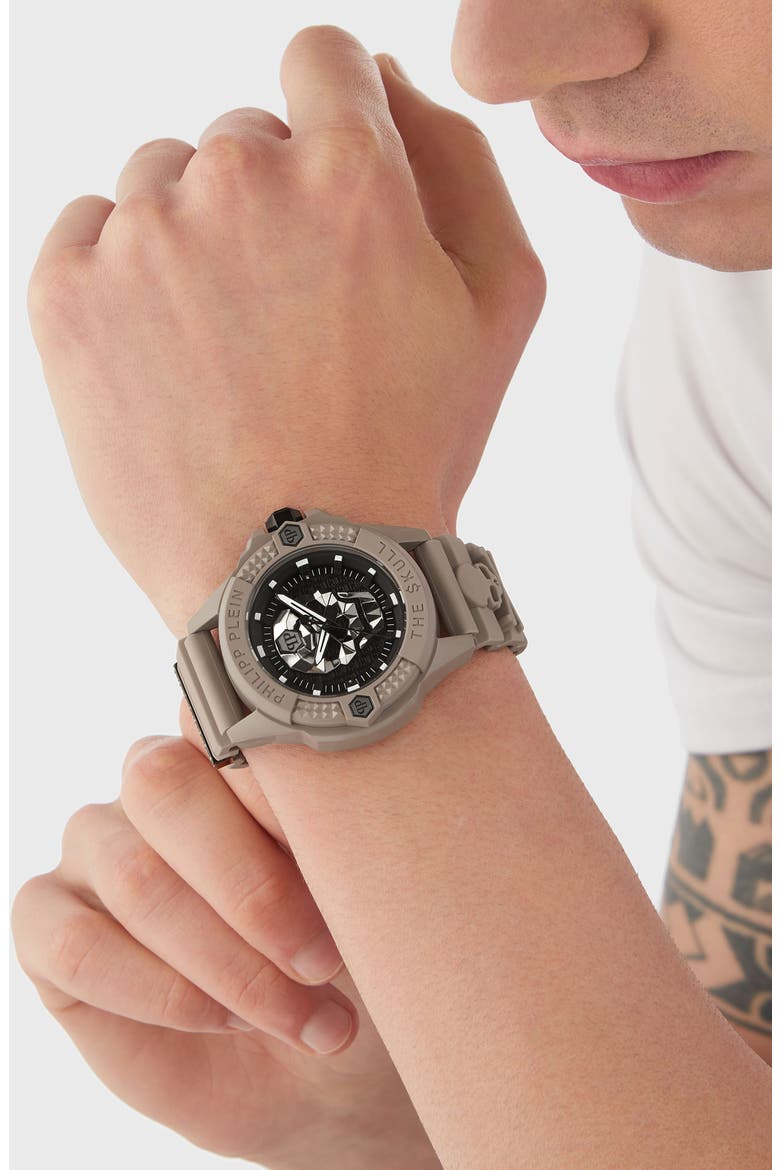 The $kull Silicone Strap Watch, 44mm, Alternate, color, TAUPE GREY ECO CERAMIC