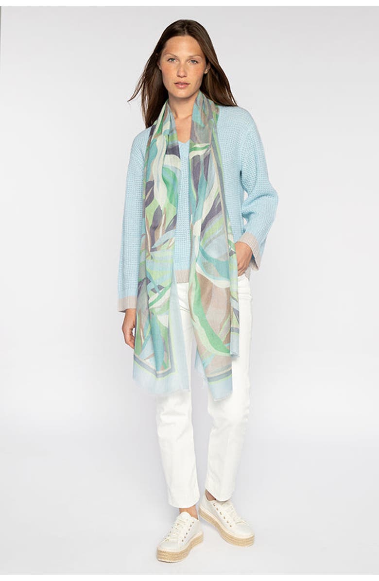 Kinross Cashmere Palm Print Scarf, Main, color, Surf