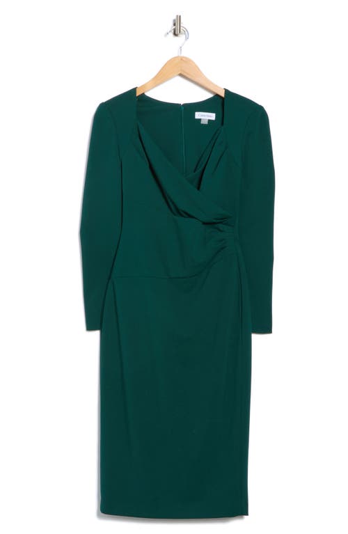 Calvin Klein Stretch Crepe Midi Sheath Dress In Green