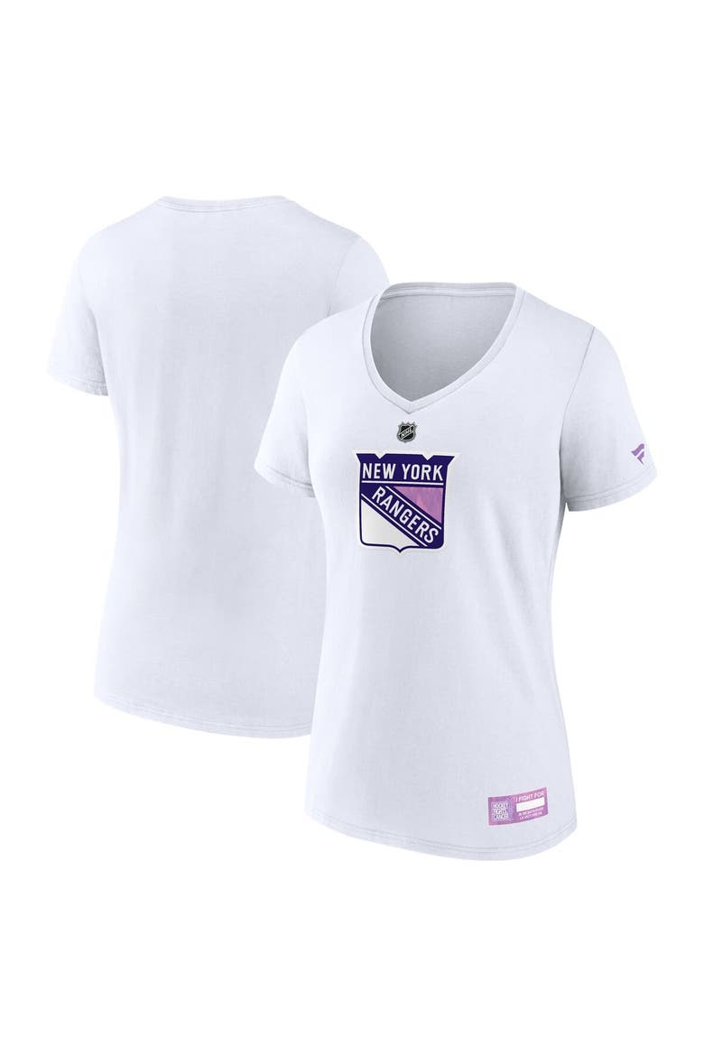 Women's Fanatics White New York Rangers 2024 Hockey Fights Cancer V-Neck T-Shirt, Alternate, color, White