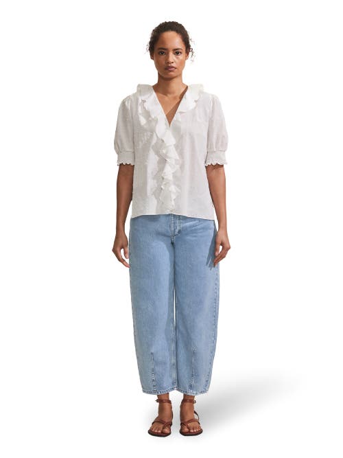 Ro&zo Ivory Dobby Frill Front Top In Ivory