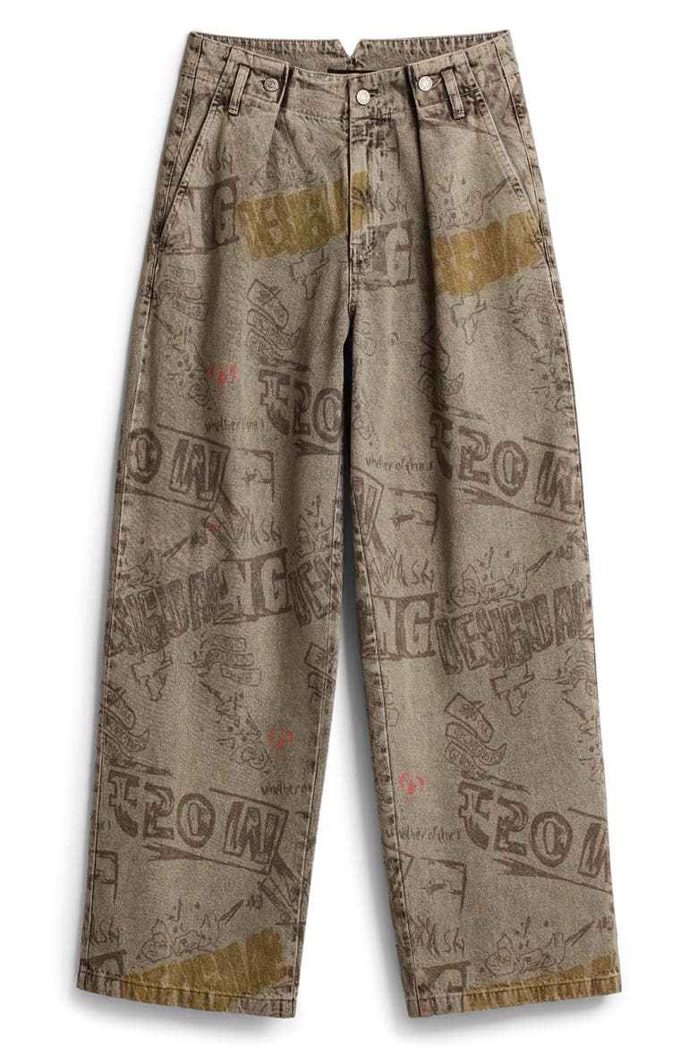 Graffiti Print Wide Leg Jeans, Alternate, color, MEDIUM BEIGE