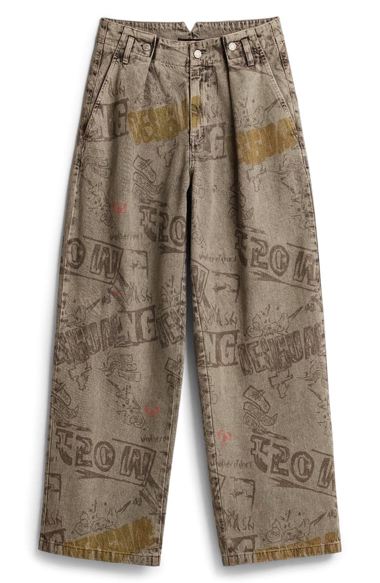 Desigual Graffiti Print Wide Leg Jeans, Alternate, color, Medium Beige