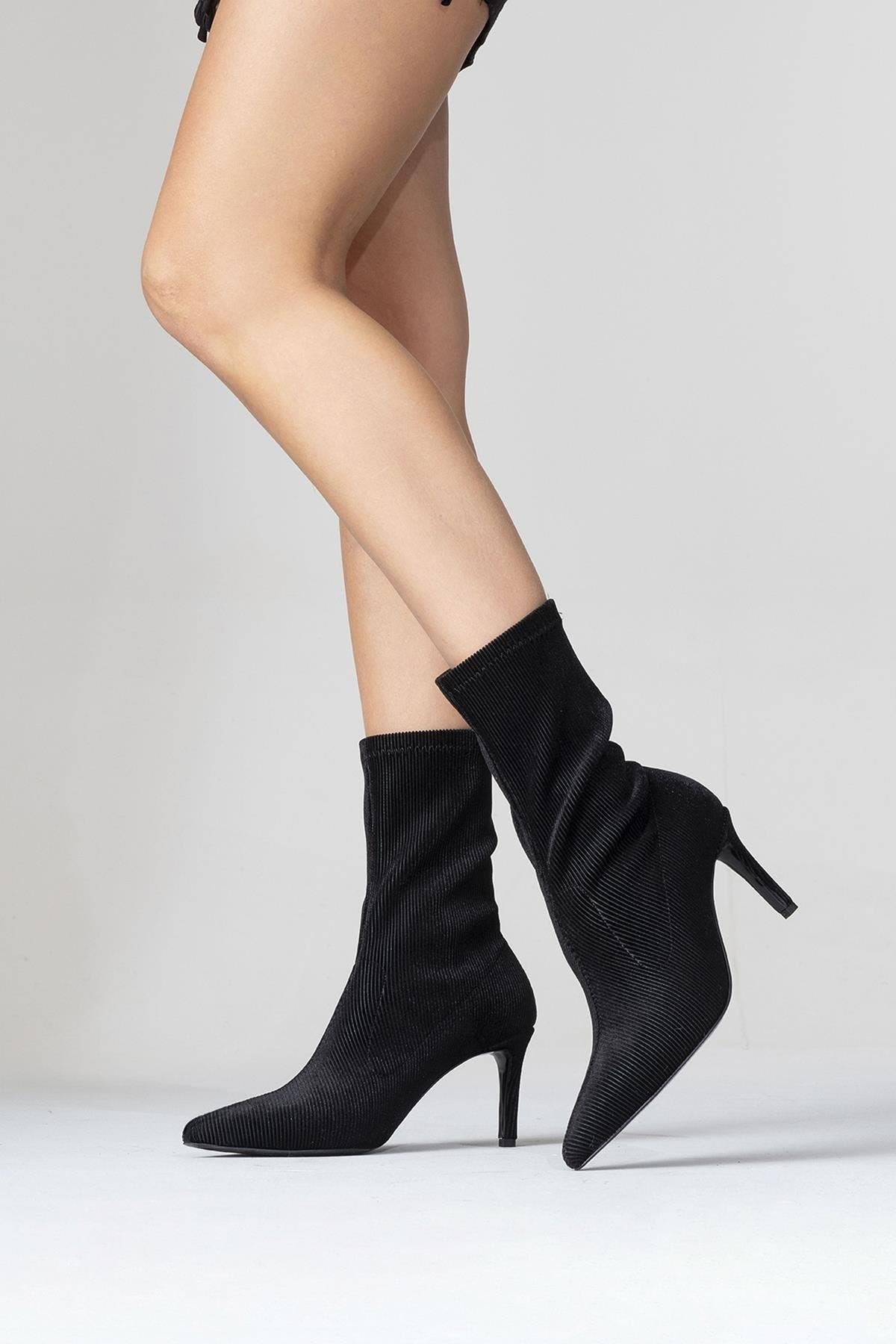 Thalin Zip Stiletto Boot, Alternate, color, Black Velvet Faux Leather