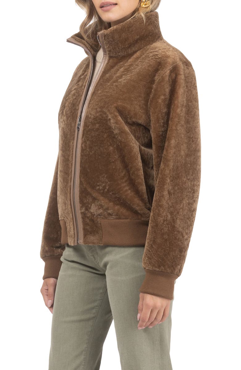 GORSKI Reversible Textured Genuine Shearling Bomber Jacket, Alternate, color, Camel/Camel