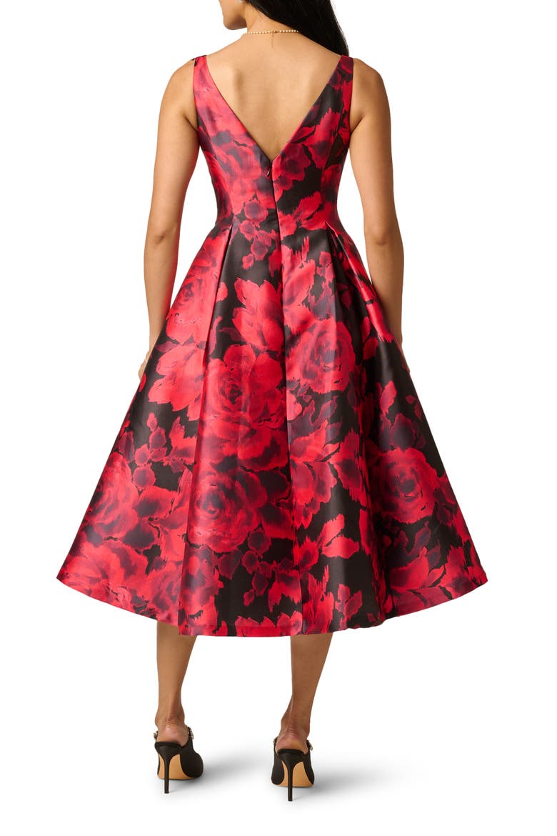 Floral Print Sleeveless Cocktail Dress, Alternate, color, RED BLACK MULTI