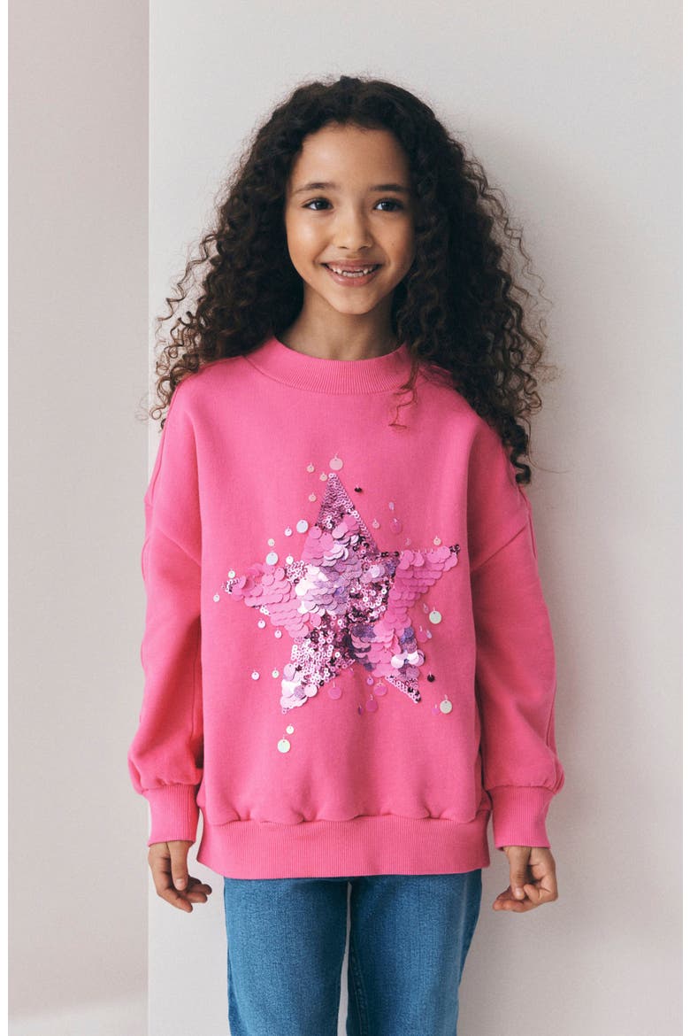 Kids' Sequin Star Sweatshirt, Alternate, color, PINK
