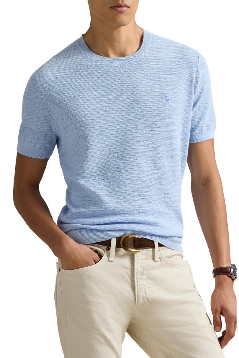 Textured Seed Stitch Cotton & Linen Sweater, Main, color, OFFICE BLUE