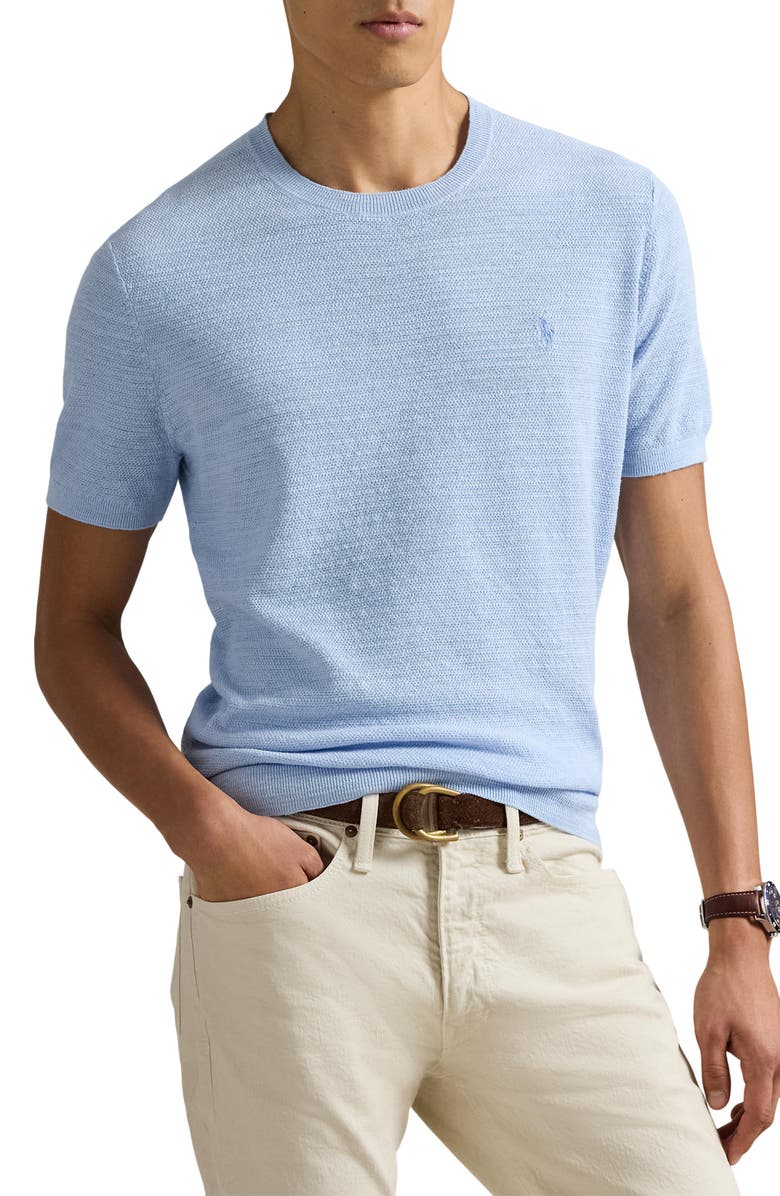 Polo Ralph Lauren Textured Seed Stitch Cotton & Linen Sweater, Main, color, Office Blue