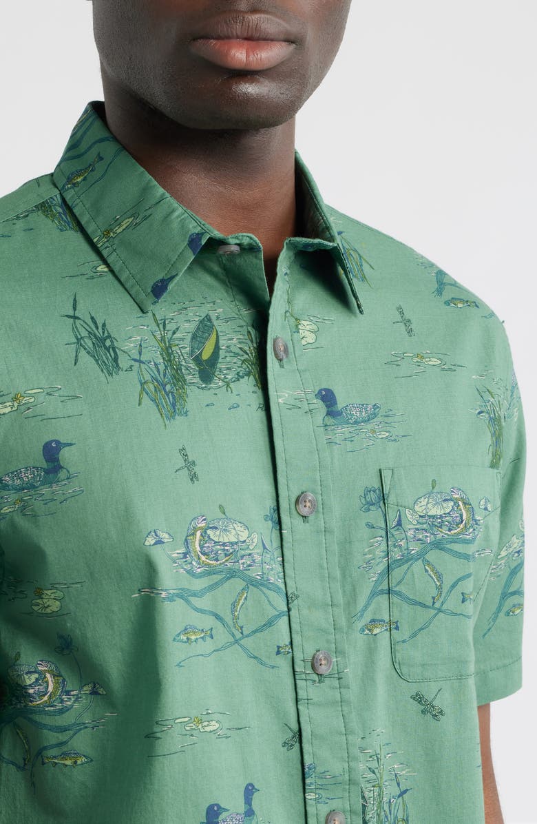 Pendleton Shoreline Nature Print Short Sleeve Cotton Button-Up Shirt, Alternate, color, Lakeside Green
