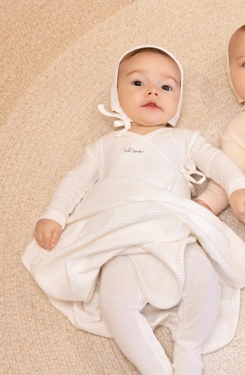 NoggiWear Lil Love Embroidered Wrap Footie and Bonnet, Alternate, color, Dusty Pink